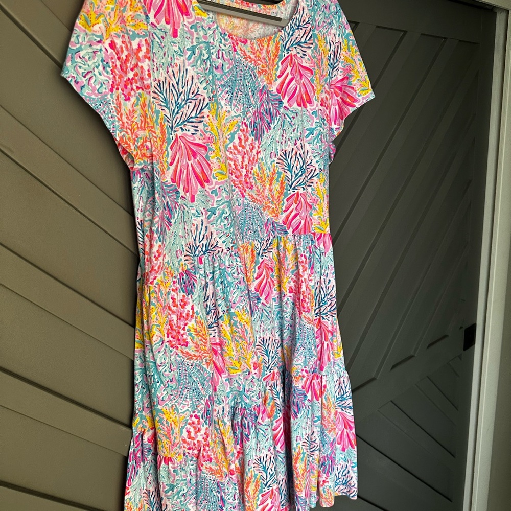 Lilly Pulitzer Colorful Coral Print Midi Dress